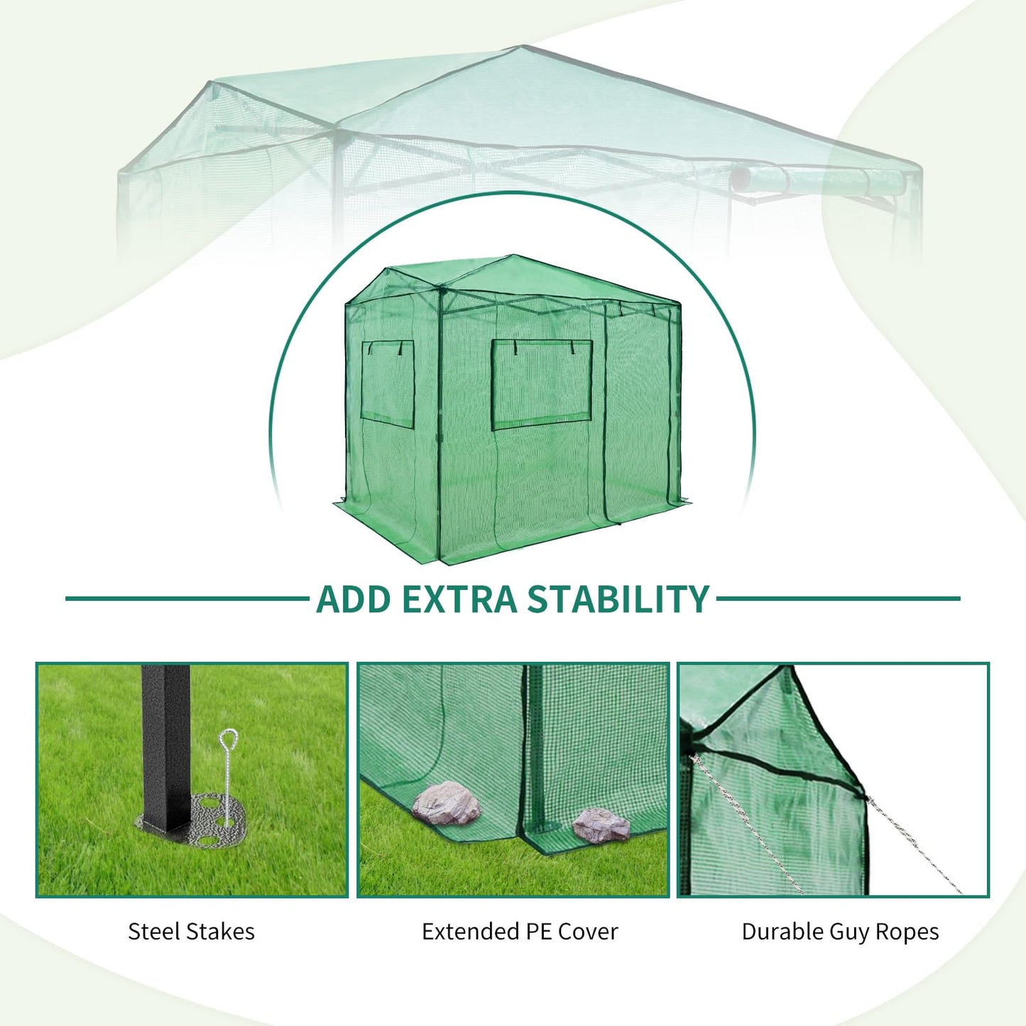 EAGLE PEAK 6x8 Portable Walk in Greenhouse, Pop Up Indoor Outdoor Greenhouse, Green House Kit with Zippered Roll-Up Doors and Windows, Side Door Design, PE Cover, Clear/Green