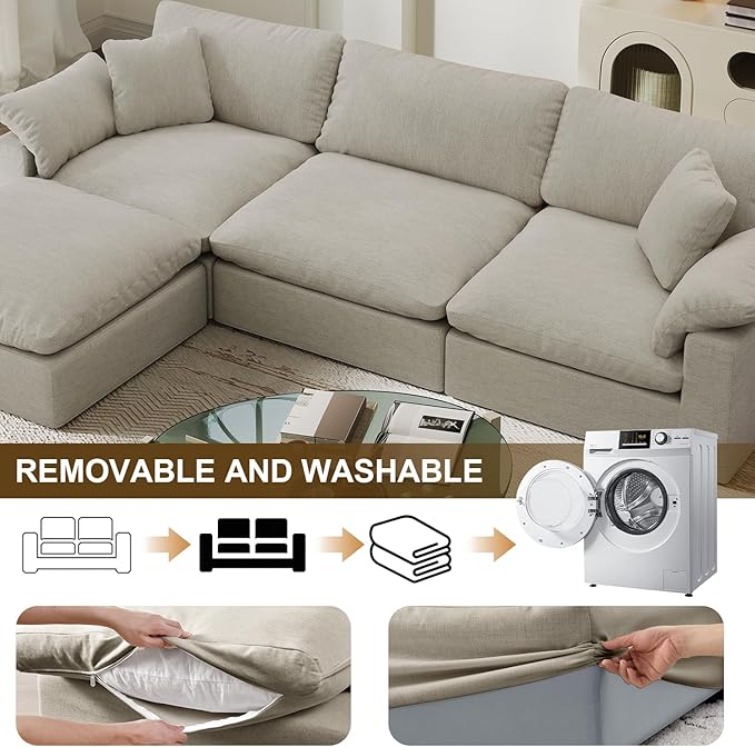 Forest aesthetics Modular Cloud Sofa,Convertible 3-Seater Set,Extra Deep Seat Down Filled Seat, Washable & Replaceable Cushion Covers for Living Room,Apartment,Light Beige
