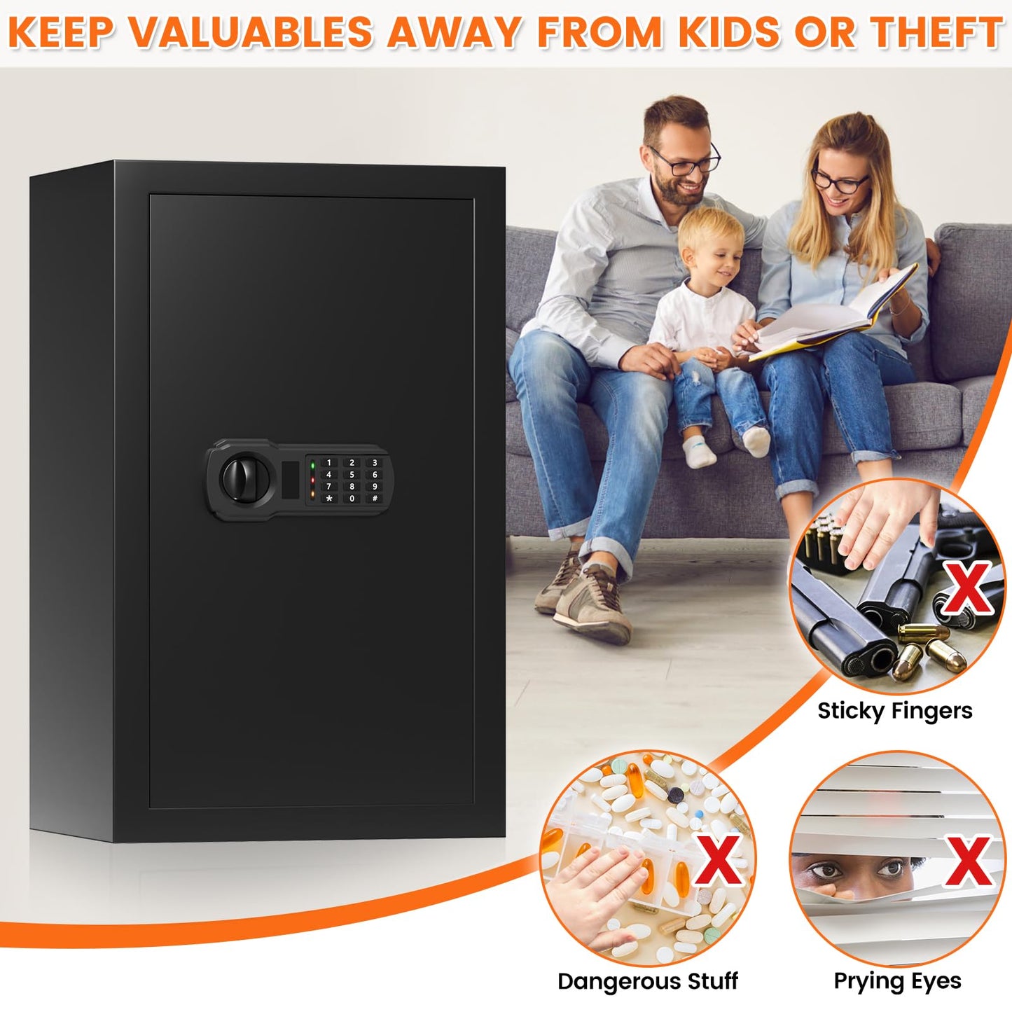 7.0 cu ft Large Safe Box for Home & Office, 27.56"H Anti-Theft Safety Box with A4 Fireproof Waterproof Bag, Combination Lock & Removable Steel Shelf, Security Document Safe for Cash Passport Medicine