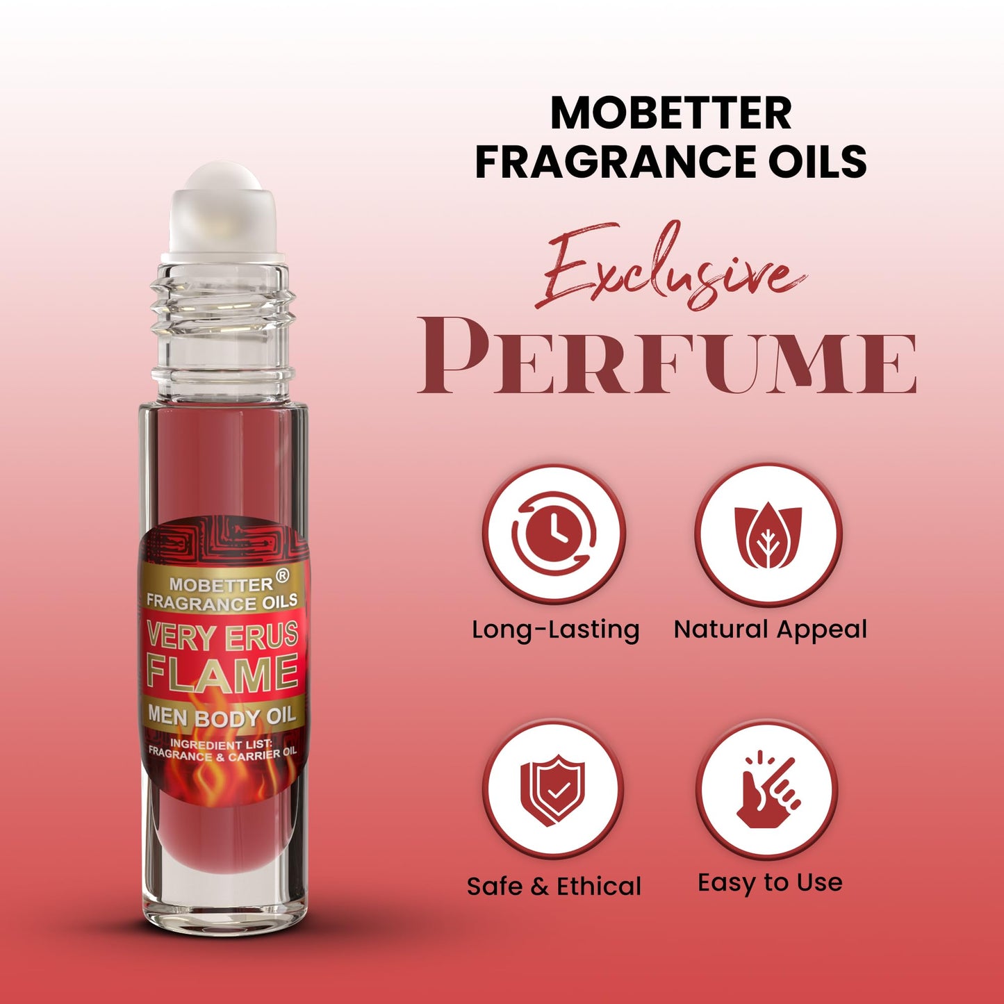 MOBETTER FRAGRANCE OILS Very Erus Flame Men Body Oil (10ml Roll On), Travel Size, Aquatic Scent, Top notes are Mandarin Orange, Madagascar Pepper, Lemon, Chinotto and Rosemary