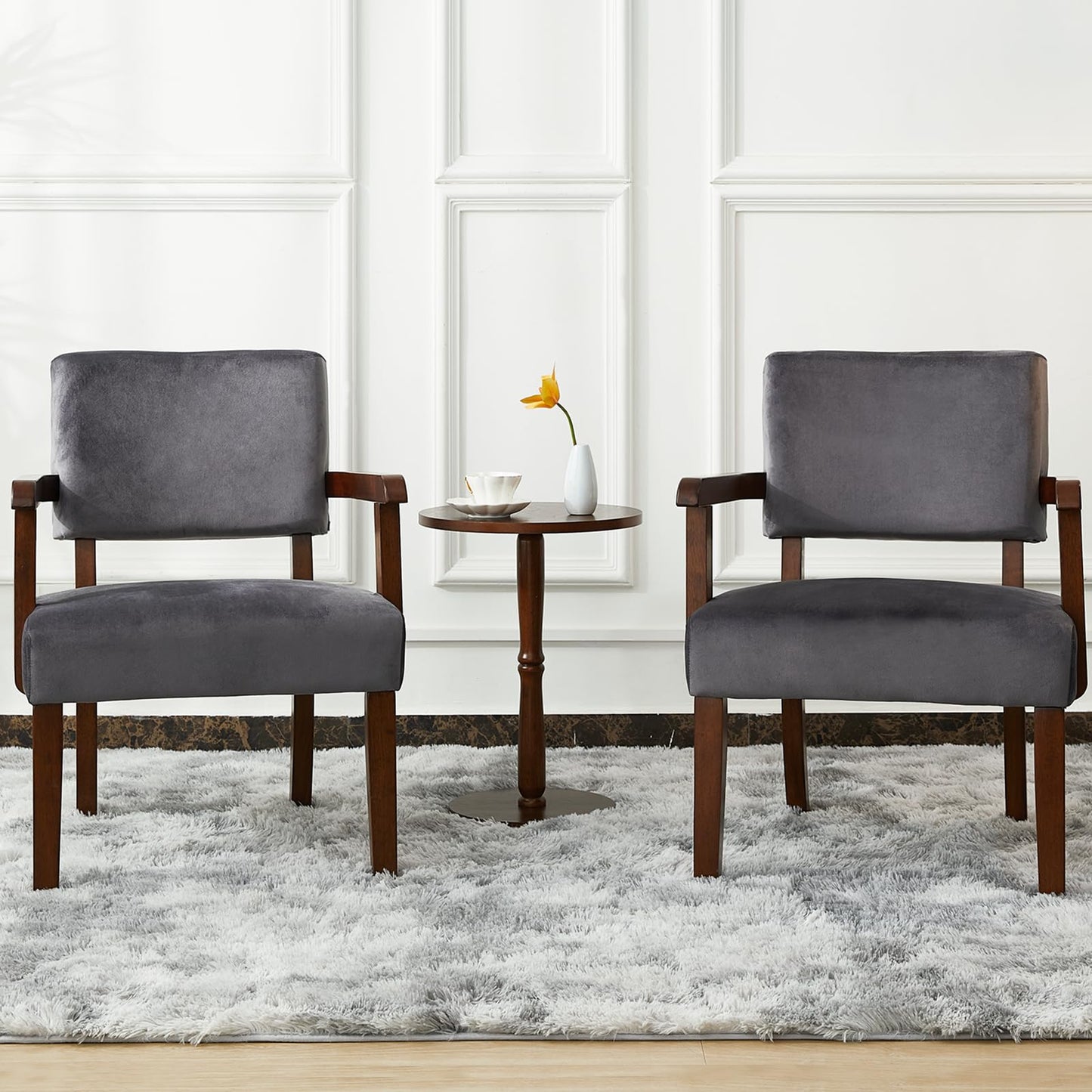 FAGAGA Accent Chair Set of 2 with Table, Living Room Chairs with VelvetSoft Seat and Armrests for Living Room Bedroom Reading Room Waiting Room (Greyvelvet)