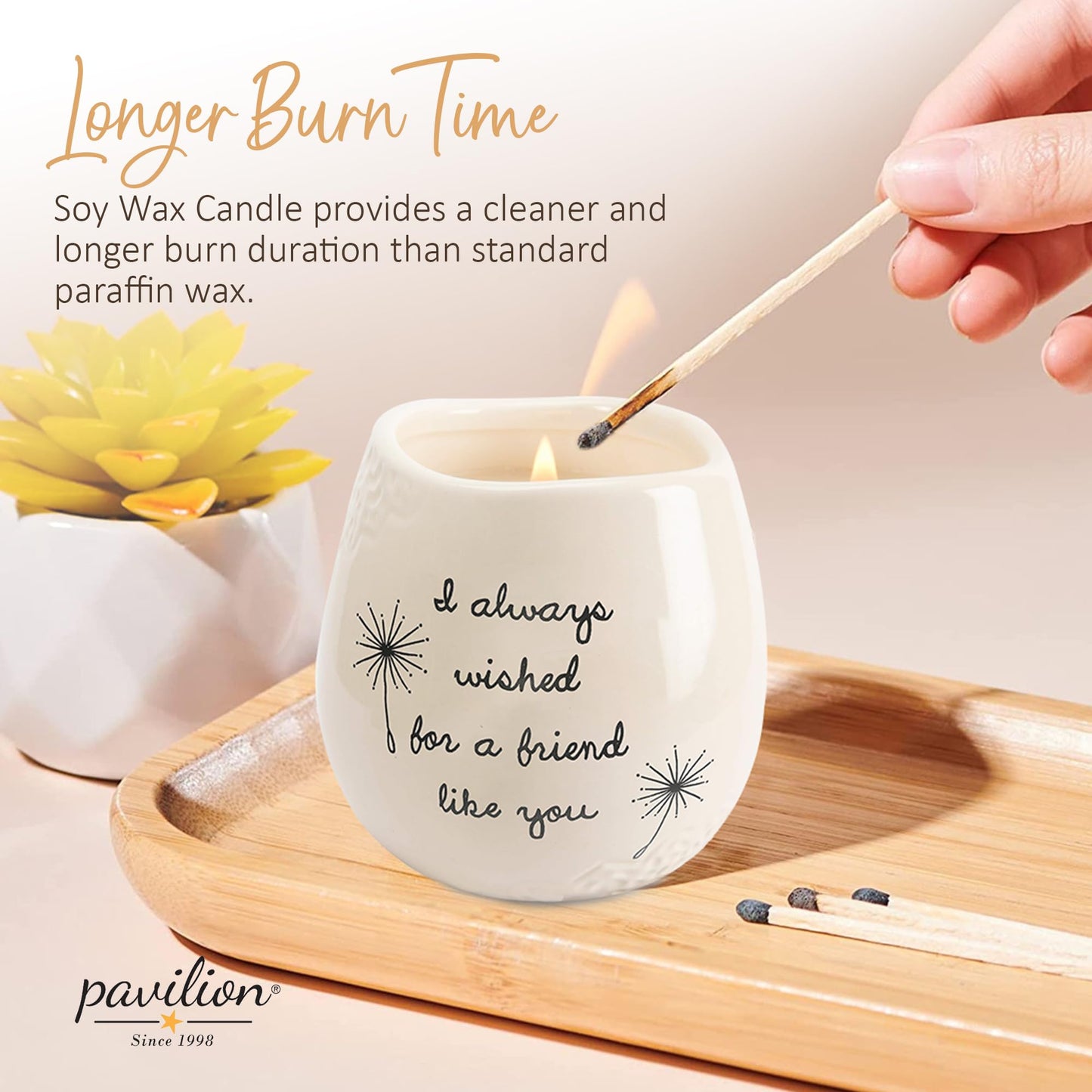 Pavilion - 8 Oz Candle Holder - White Ceramic Candle Jar with 100% Soy Wax Candle Cotton Scent "I Always Wished For A Friend Like You" Ideal Gift for a Friend - Printed Text, Love Theme & Oval Shape