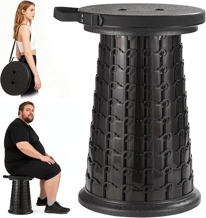 Spisces 2025 Heavy Duty XXL Collapsible Stool | 1000lbs Capacity, 20-in Taller & 13-in Wider Foldable Retractable Telescoping Stool for Adults, Oversized Camping, Fishing, Concert, Event, Stadium