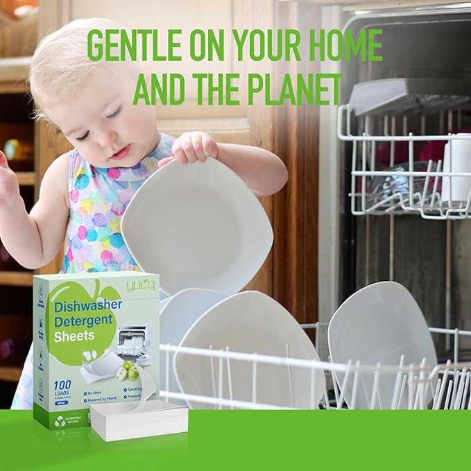 YCUO Dishwasher Detergent Sheets 100 Loads,Eco Friendly Dishwasher Detergent Plastic-Free Washer Sheets Alternative(Green Apple)