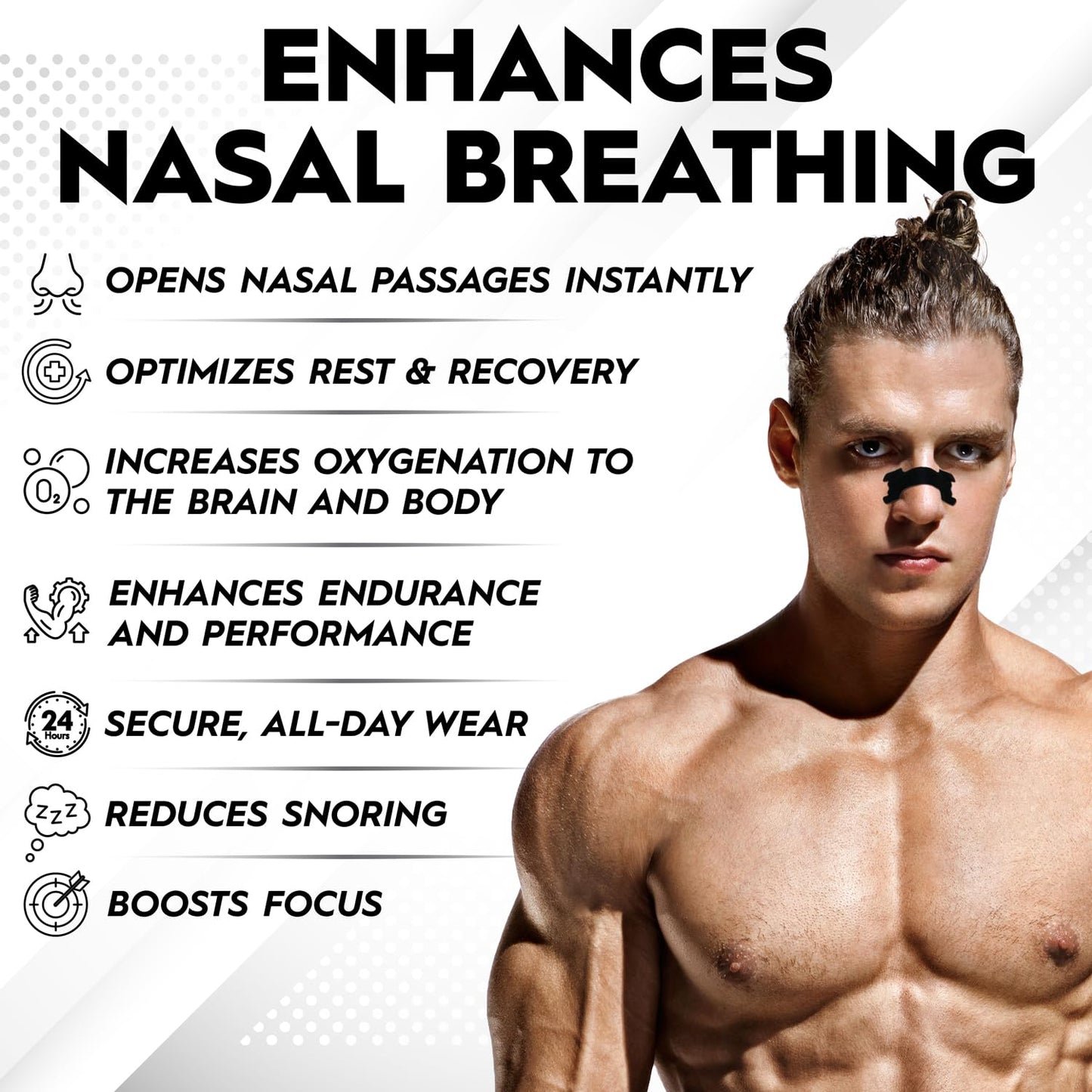 Nose Strips for Breathing (90 Count) – Performance Extra Strength, Oil & Sweat Proof Adhesive – Athletic Nasal Strips for Snoring & Sleep – Wide Body, Universal Fit, Black