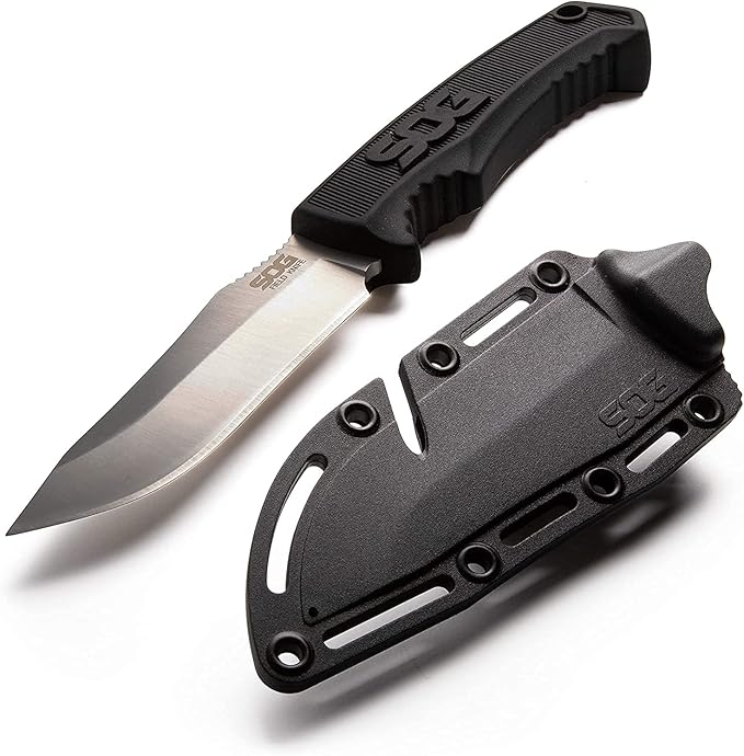 SOG Survival Knife with Sheath - Field Knife Fixed Blade Knives 4 Inch Tactical Knife and Bushcraft Knife w/Full Tang Hunt...