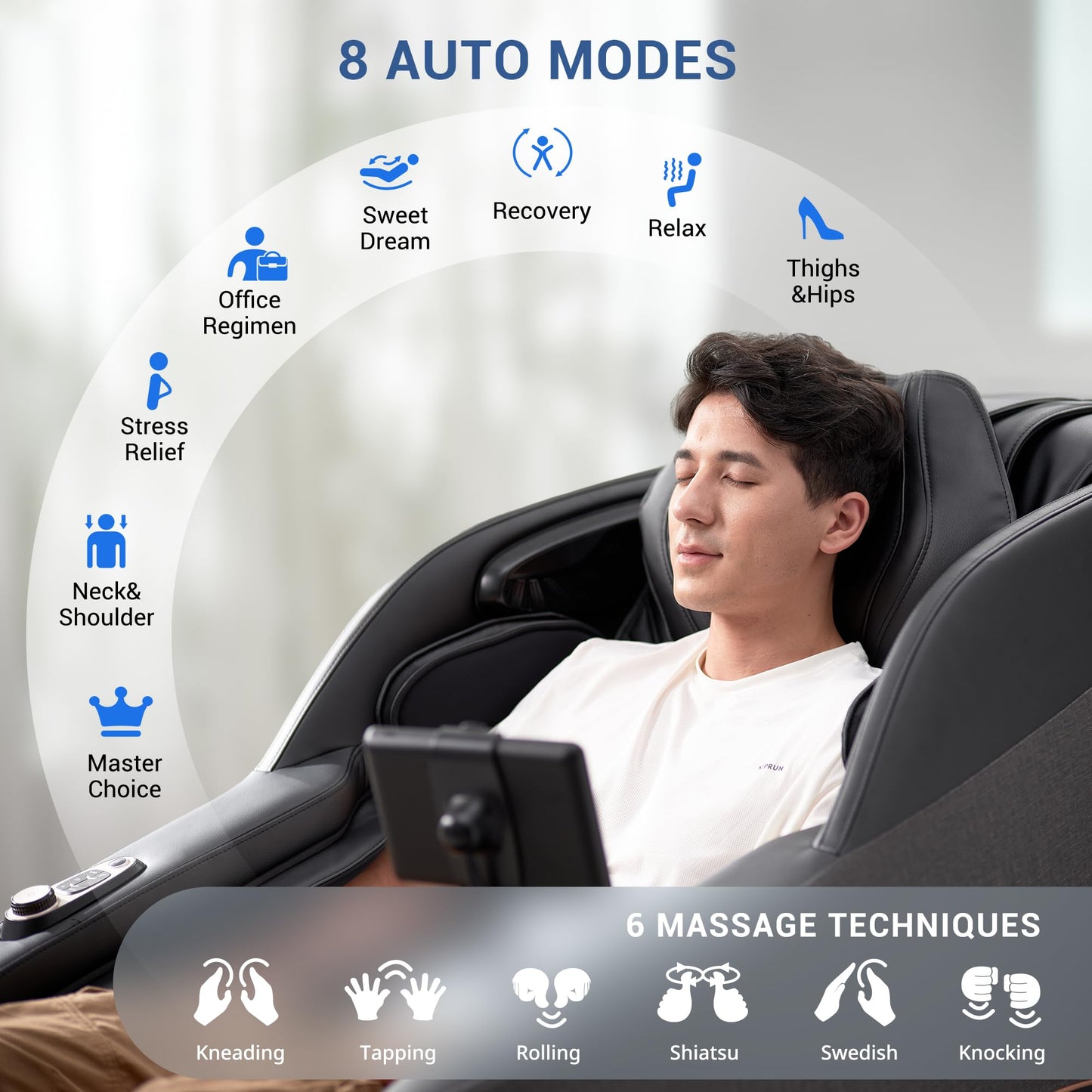 MYNTA 2025 Massage Chair 3D Shaitsu Massage Chair Full Body with 170° Flexible Track, Zero Gravity, Bluetooth Speaker, Airbags & Heating, MC1650(Black)