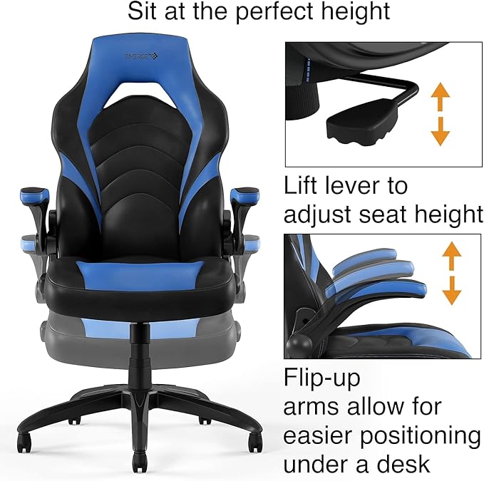 STAPLES Emerge Vortex Bonded Leather Gaming Chair, Black and Blue, 2/Pack (58293-CCVS)