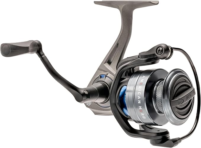 Lew’s American Hero Spinning Fishing Reel, 4+1 Bearings, Graphite Frame, Speed Gears, Speed Lube, Multi-Disc Drag, Gray/Bl...