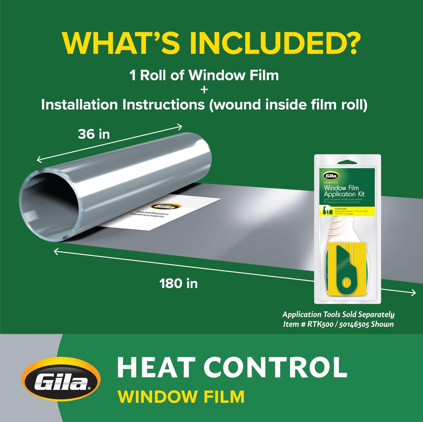 Gila Heat Control Light Gray Adhesive Residential DIY Window Film Sun Blocking 3ft x 15ft (36in x 180in)