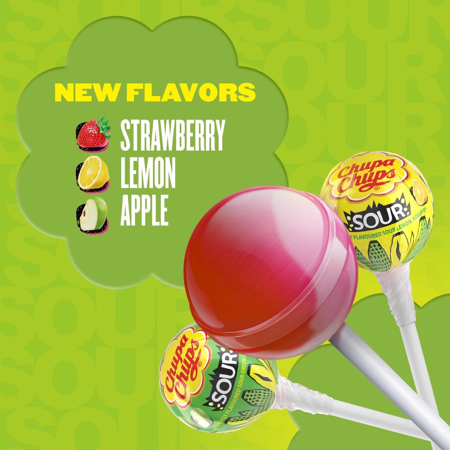 Chupa Chups Sour Fruit Lollipop Assortment, 3 Sour Flavors, Individually Wrapped Candy for Kids, 10.5 OZ Bag (25 Suckers) (Pack of 2)