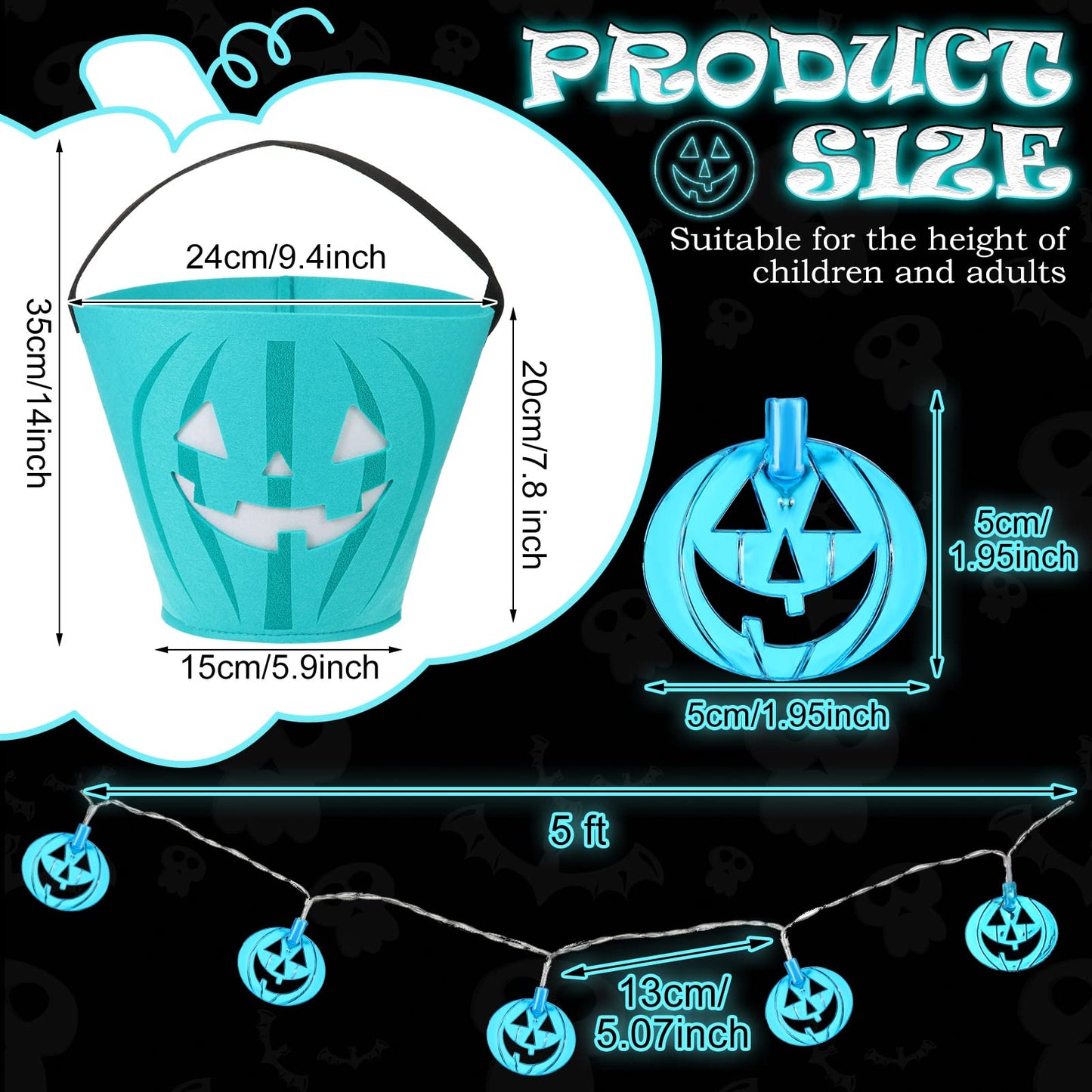 Cindeer 2 Pcs LED Light Halloween Bucket Pumpkin Felt Candy Basket Halloween Pumpkin Candy Bucket Halloween Tote Bags with Jack O Lantern for Halloween Party Favors