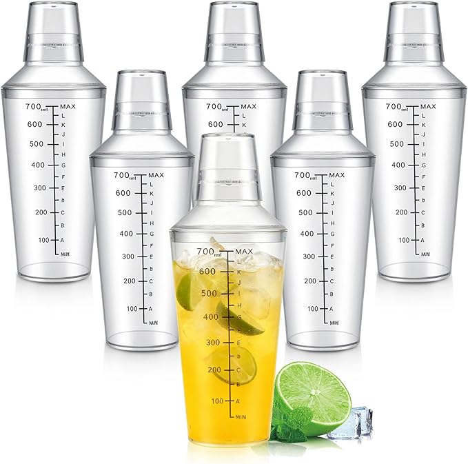 WELKOR Plastic Boston Cocktail Shaker Set, 6 Pack 24oz Shatterproof Bartender Kit with Built-in Strainer Lids, Travel Bar ...
