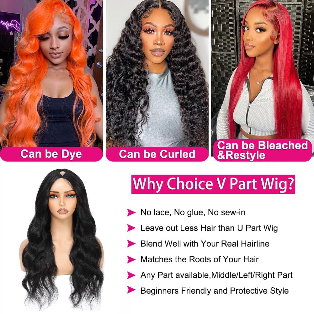 V Part Wig Human Hair Body Wave Upgrade U Part Human Hair Wig With Clips Glueless Wigs Human Hair Beginner Friendly V Shape Clip