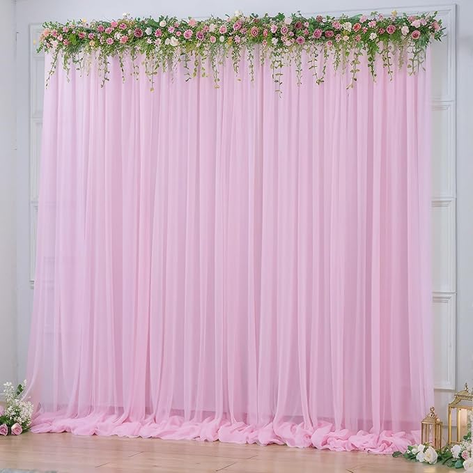 10x10ft Baby Pink Tulle Backdrop Curtain for Parites, Sheer Photo Backdrop Drpaes for Wedding Baby Shower Bridal Girl Show...