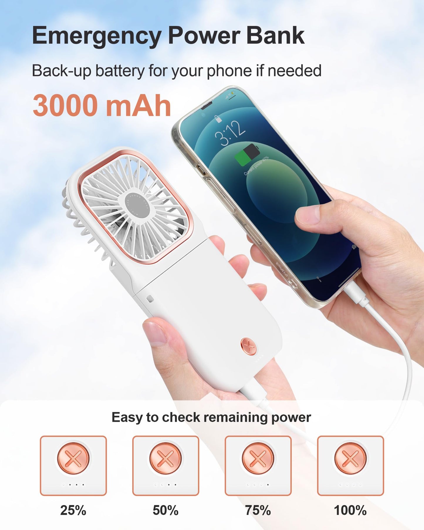 F-Color Portable Mini Handheld Fan - Personal Fan With Phone Holder 3 Speed Adjustable Small Pocket Fan For Summer Travel Outdoo