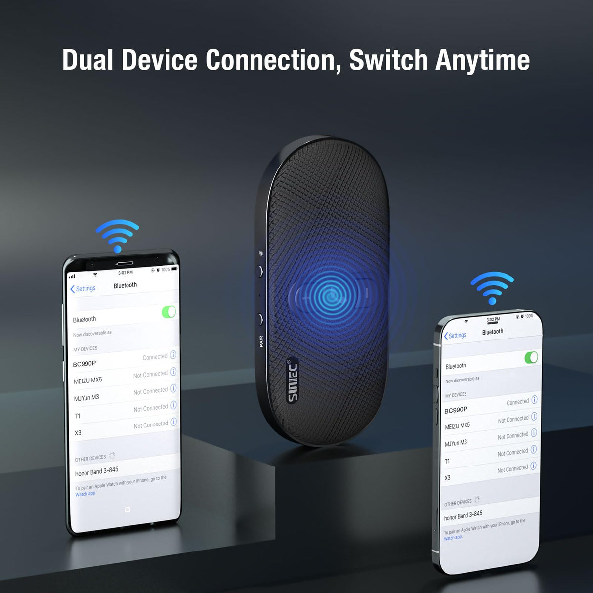 Sunitec Bluetooth Car Speaker Phone: Hands Free Calling Kits 6W in car Speakerphone for Safe Driving - Support Siri Google Assistant Voice Calls/Motion Auto ON Off - BC990P