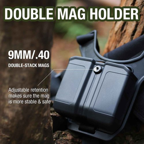 Shoulder Holster with Universal Double Mag Pouch, Fits Glock 17/19/34, Sig P226/P320, Beretta 92FS/M9, Colt 1911 (9mm), CZ 75 SP-01, HK USP, Ruger SR9, Springfield XD-M – RDS Compatible – Right Hand