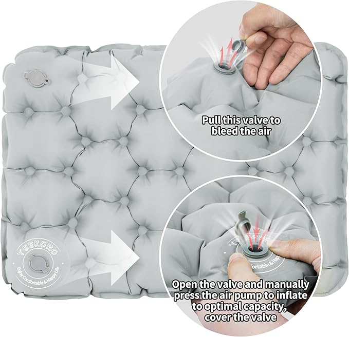 YEEKORO Inflatable Seat Cushion, Lightweight Camping Air Sitting Pad with Repair Cloths, Waterproof Air Seat Cushion, Portable Push-Press Seat Cushion for Airplane Travel Hiking Office Stadium Seat
