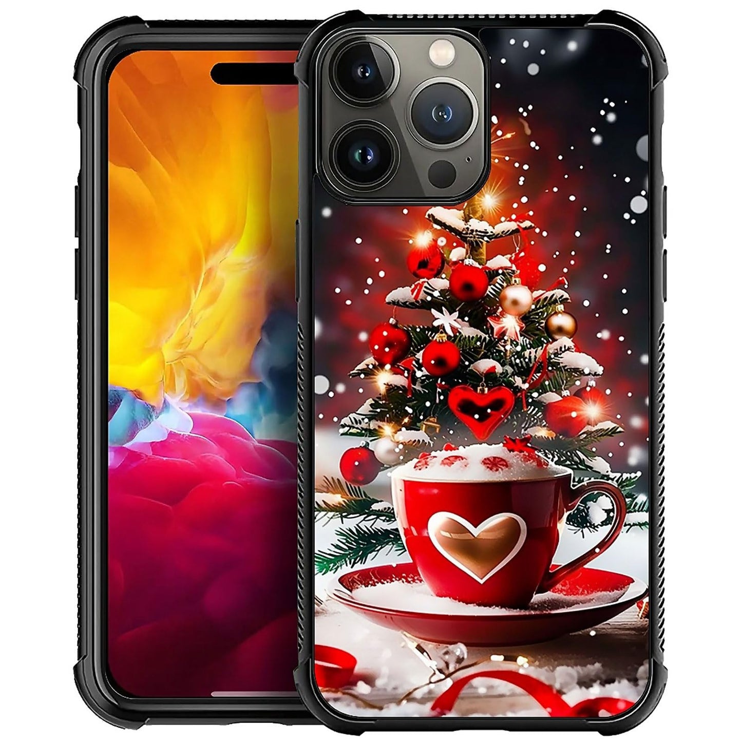 XUANWENPA for iPhone 14 Pro Case,The Black Shell Design is Bright,Anti Drop and Dust-Proof,Christmas Tree Love Cup.