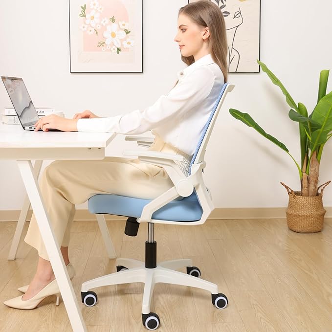 Msdizuo Ergonomic Office Chair Desk Chair with Adjustable Height Mesh Computer Chair Swivel Chair with Flip-up Arms and Lumbar Support Blue