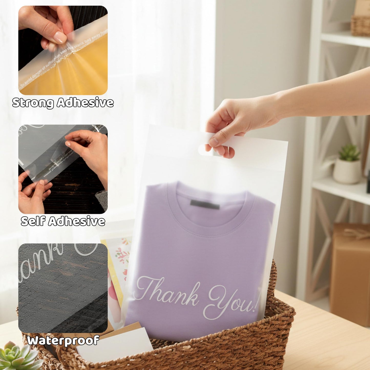 Donyson Frosted T-shirt Bags 10x13, 100 Shipping Bags for Clothes, Thank You Poly Mailers, Envelope Mailers for Small Business, Shipping Envelopes with Handle