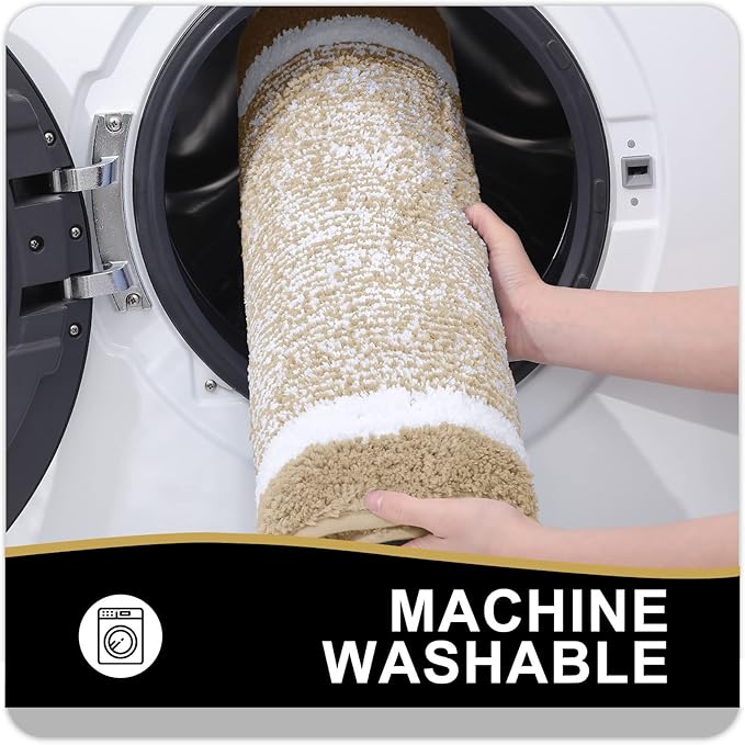 OLANLY Bathroom Rugs 59x20, Extra Soft and Absorbent Microfiber Bath Mat, Non-Slip, Machine Washable, Quick Dry Shaggy Bath Carpet, Suitable for Bathroom Floor, Tub, Shower (Runner, Beige)