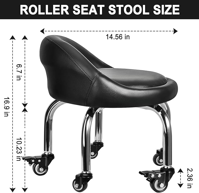 FLOLXNB Low Stool with Back, Low Height Rolling Chair, Low Stool with Wheels for Garage Shop Home Office,L