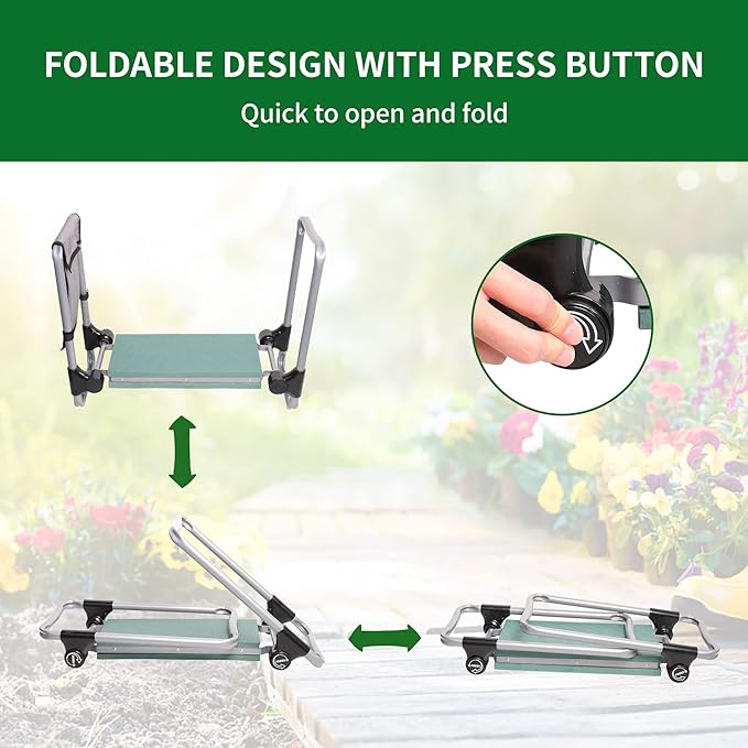 LUCKYERMORE Upgraded Garden Kneeler and Seat, Gardening Stool Kneeling Bench for Gardening with Tool Pouch, Wider&Softer EVA Kneeling Pad, Gardening Gifts for Parents Seniors, Lightweight & Heavy Duty