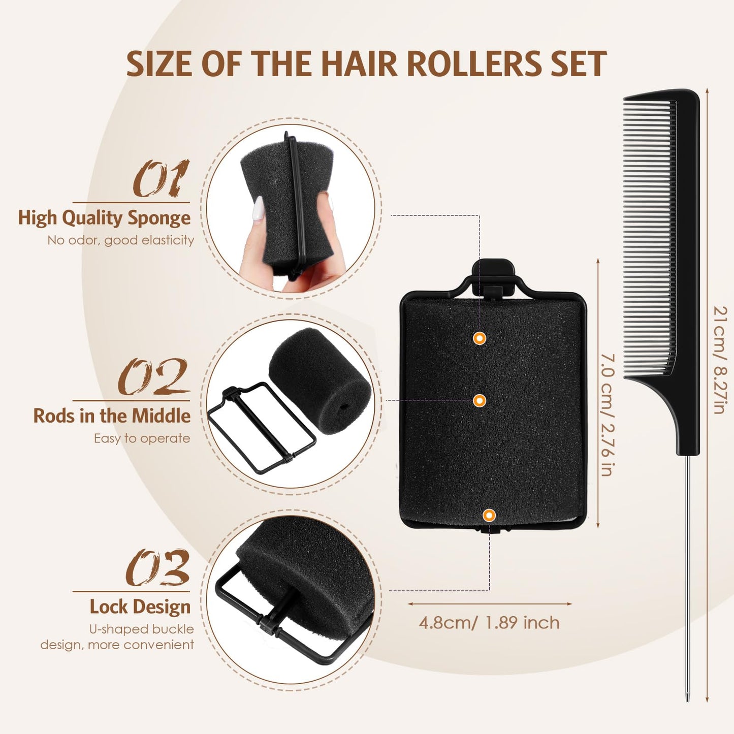 Syhood 12 Pcs Jumbo Foam Sponge Hair Rollers 1.89 Inch Soft Sleeping Curlers Flexible Large Foam Rollers and Rat Tail Comb for H