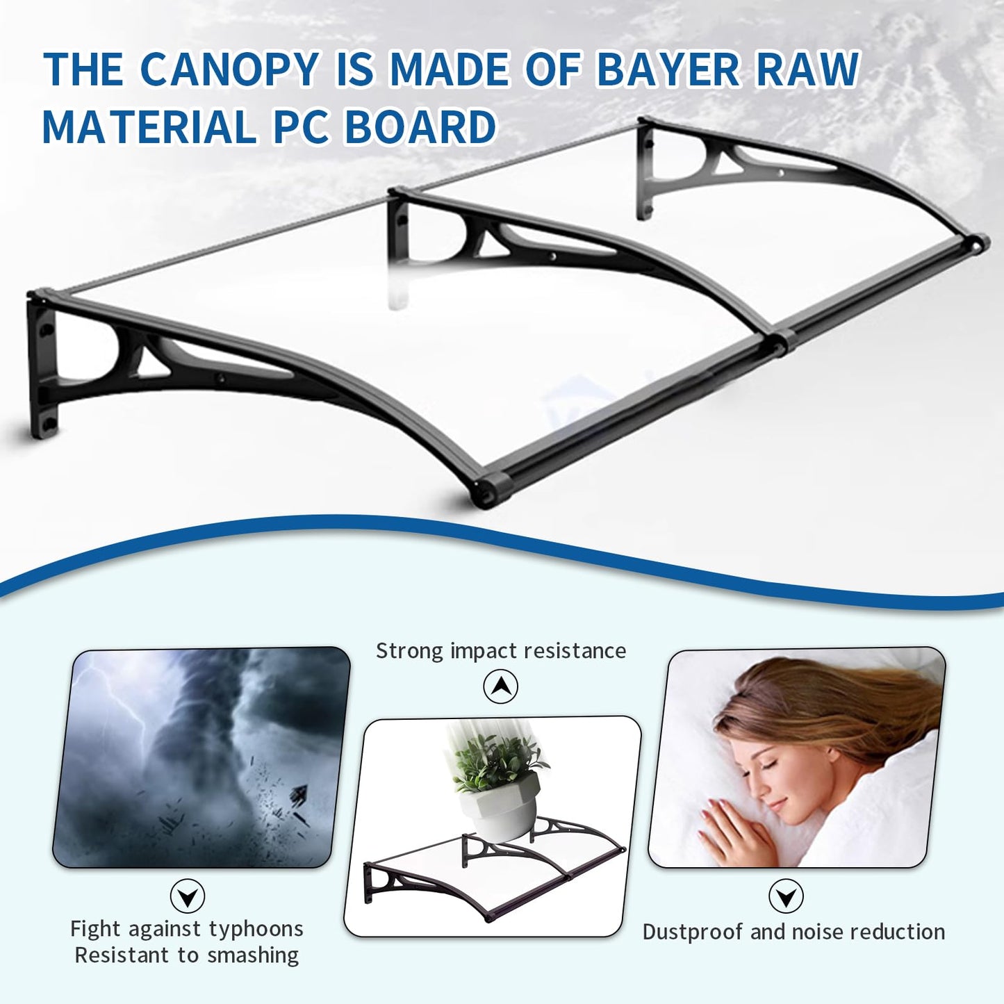 Door Awnings Exterior, Polycarbonate Cover Awnings for Doors Entrance, Awning for Door Window Exterior with Aluminum Bracket for Sun Shutter, UV, Rain and Snow Protection-B-60x60cm/24x24in