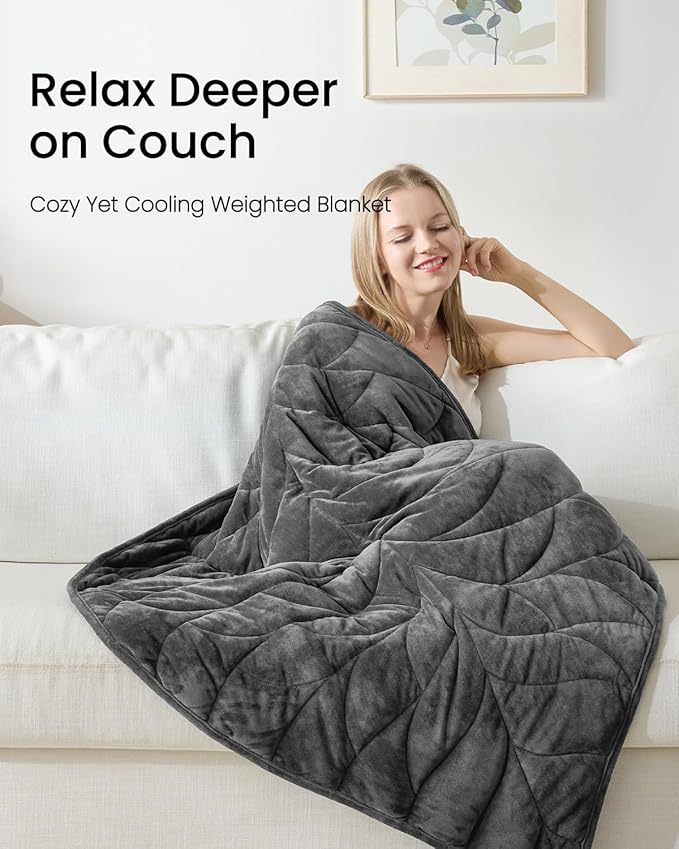 Weighted Lap Blanket 5 lbs 41"×53", Luxury Soft Small Weighted Lap Pad for Adults,Portable Travel Leaf Weighted Throw Blanket for Relaxation, All-Season Use and Machine Washable Deep Gray