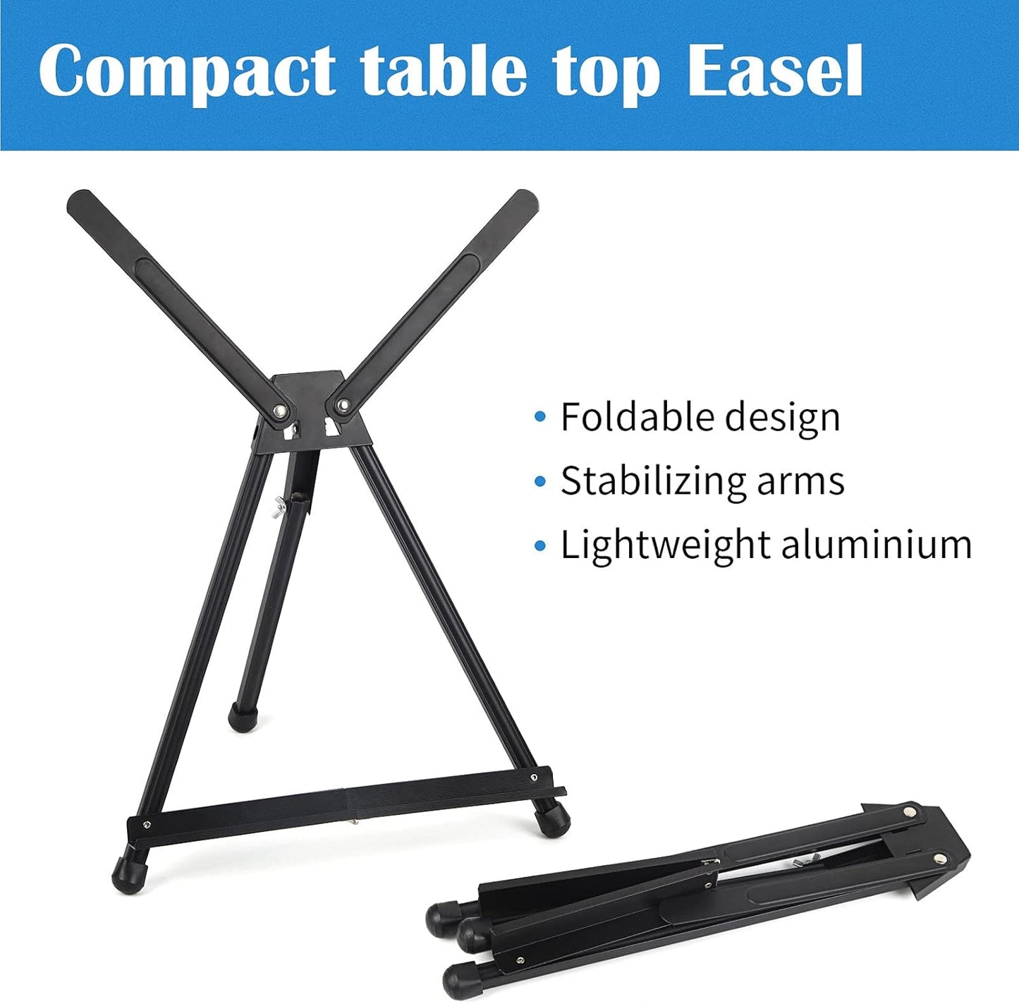 Falling in Art Aluminum 15" to 21" Tabletop Easel Display, Black Tripod with Rubber Feet, Holds Canvas, Paintings, Books, Photos, Signs (8 Pack)