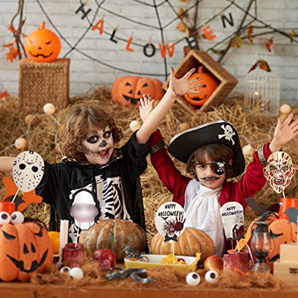 LHCING 22 Pcs Halloween Photo Booth Props Sign Kit - Spooky Skull Mask Death Day Fiesta Décor - Autumn Fall Friday 13th Halloween Selfie Dress-up Props Decoration.