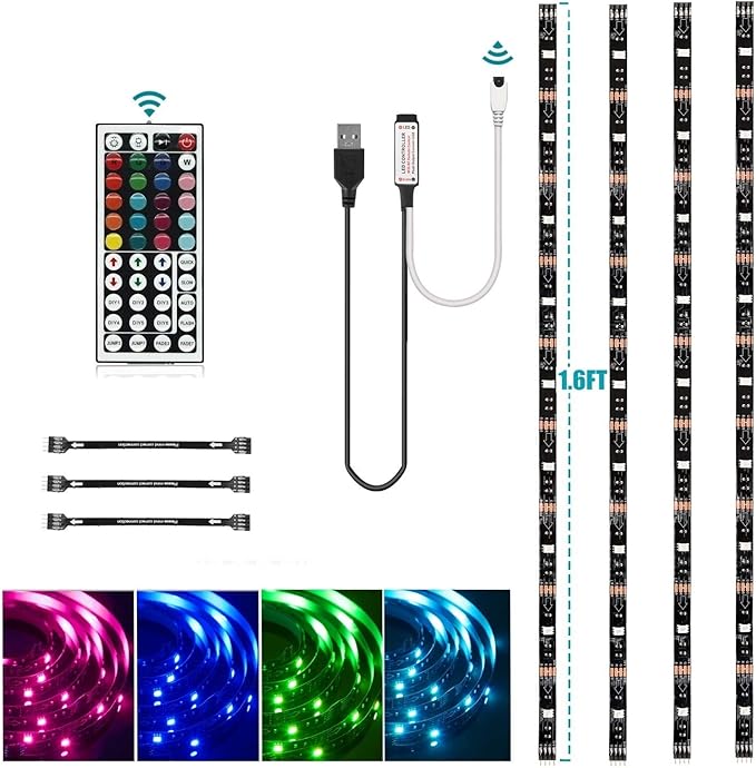 HOUHUI USB LED Strip Lights Kit, 4 Pre-Cut 1.64ft/6.56ft RGB LED Light Strips, Color Changing TV Backlights with Remote, R...