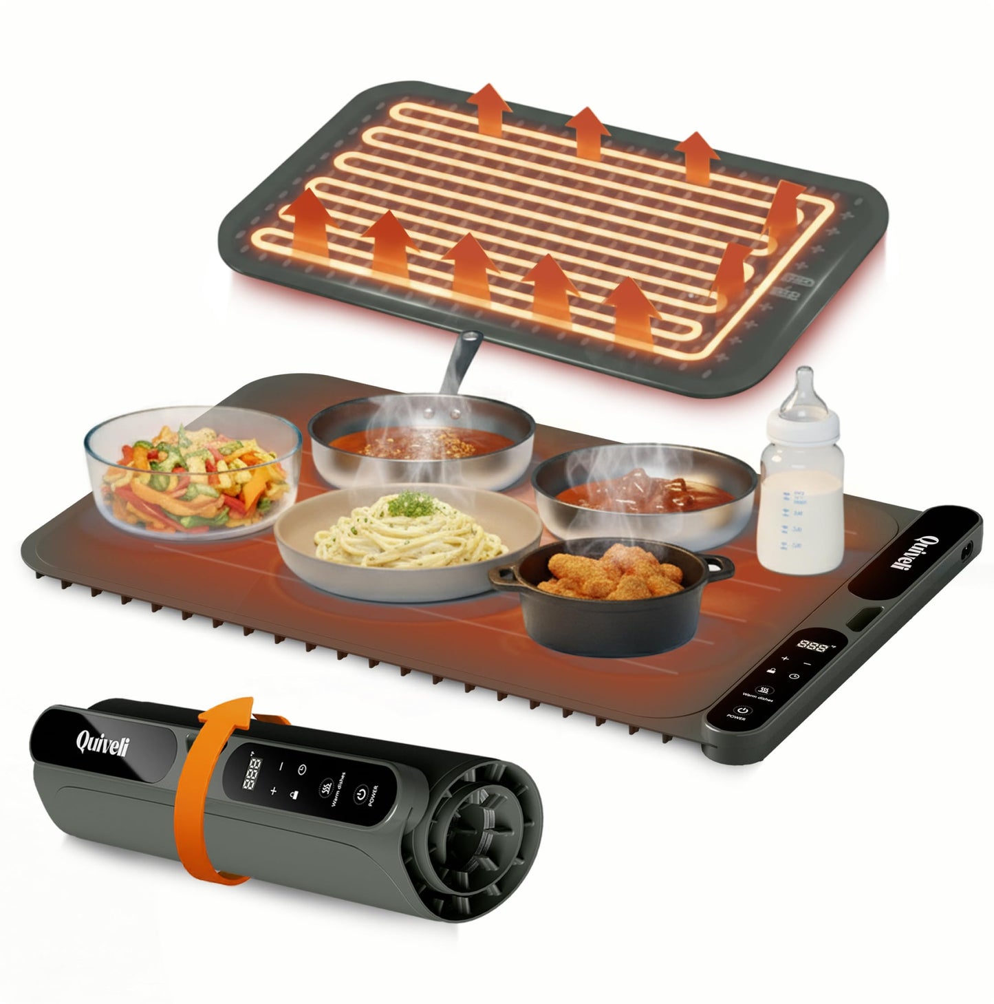 Quiveli Plateful Food Warming Mat For Food - 24x15", With Child Lock - Warming Pads For Food Heat Mats For Kitchen Counter - Food Warming Mat To Keep Food Warm For Party
