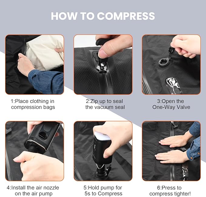 40L Travel Vacuum Bags with Pump – 2Pcs IP67 Waterproof Reusable Vacuum Compression Bags for Travel,Backpack & Suitcases,Home Storage, Vacuum Seal bags for Clothing travel (2PC + PUMP)