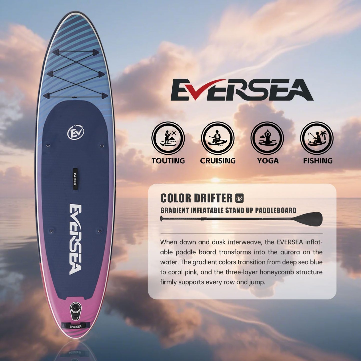 EVERSEA Inflatable Stand-Up Paddle Boards – Available 32"/33"/34" Widths Inflatable Paddle Board with SUP Accessories, Camera Mount, Basic All-Around SUP Board for All Skill Levels (Cosmic Tide)