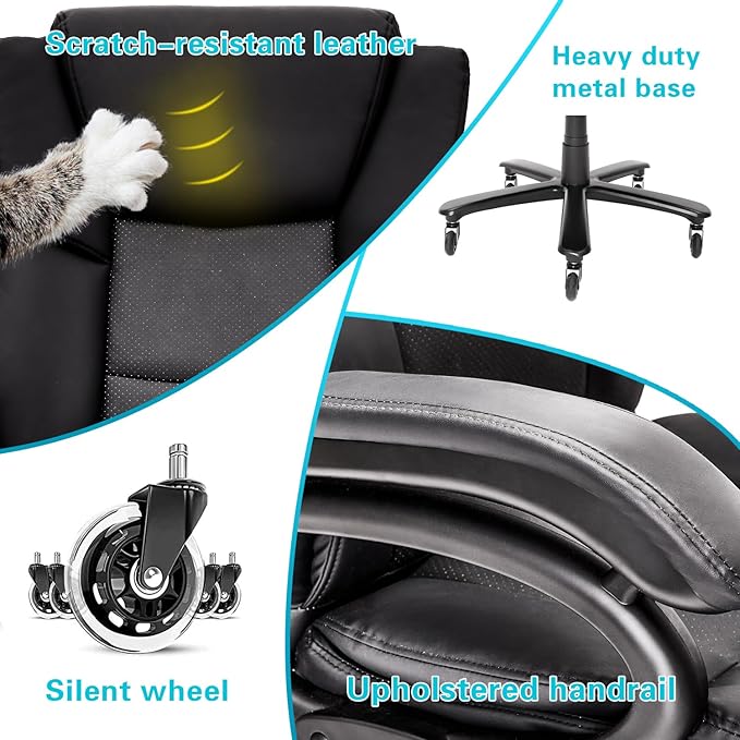 Indulgear 500lbs Big and Tall Office Chair, Heavy Duty Office Chair for Heavy People, High Back Executive Desk Chair with Adjustable Lumbar Support,Quiet Rubber Wheel,Pocket Spring Cushion