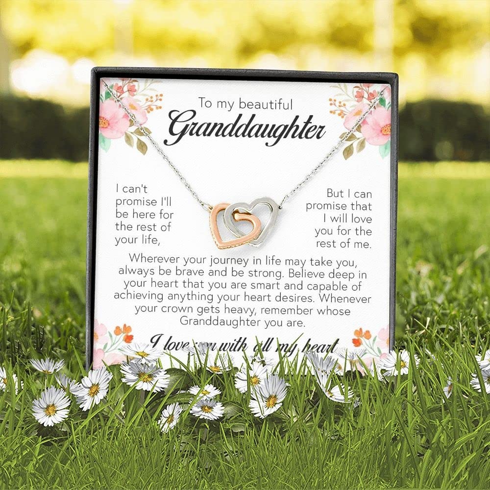 To My Beautiful Granddaughter, Interlocking Heart Necklace, Jewelry Sentimental Message Card Gift for Granddaughter, Best for Birthday Graduation Christmas Gift, from Grandparents