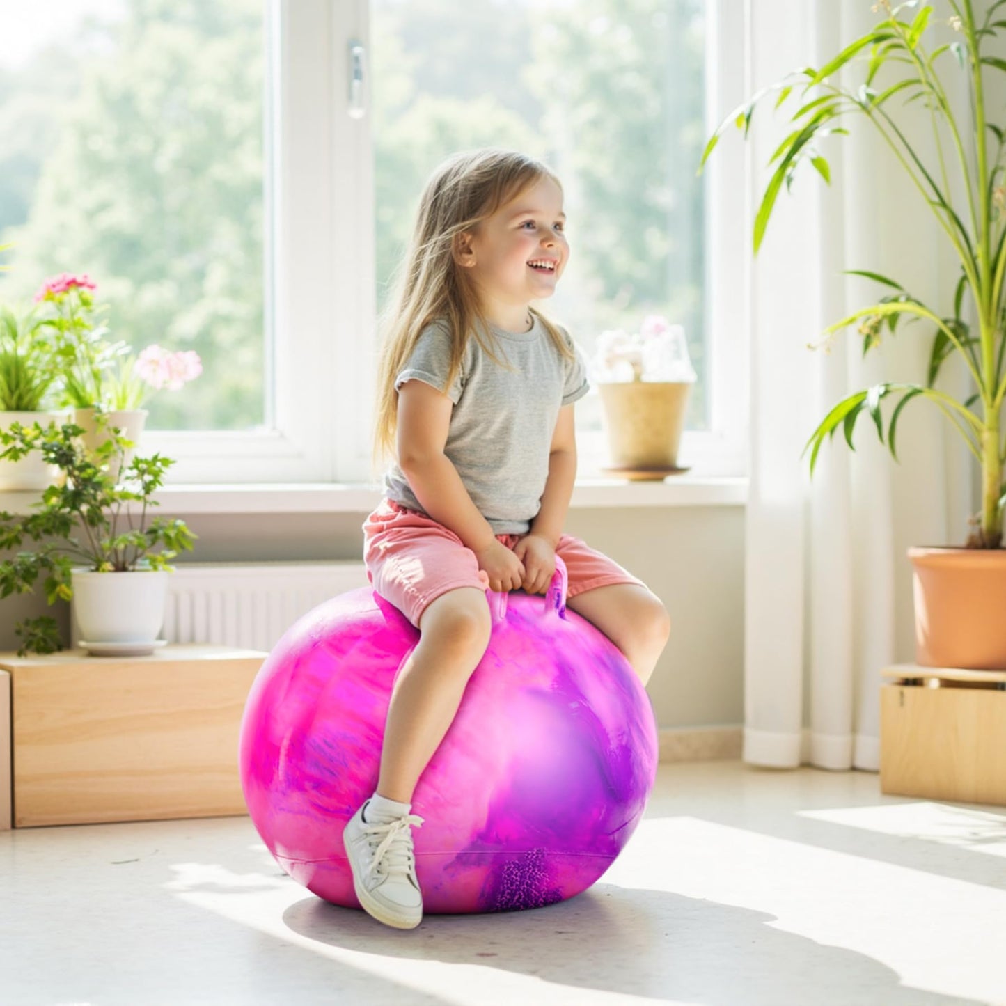 EVERICH TOY Hopper Ball, 18 Inch Hoppity Hop for Kids 4-8, Clouds Bouncy Ball with Handle, Indoor Outdoor Inflatable Hopping Toys for Boys and Girls Gifts with Pump