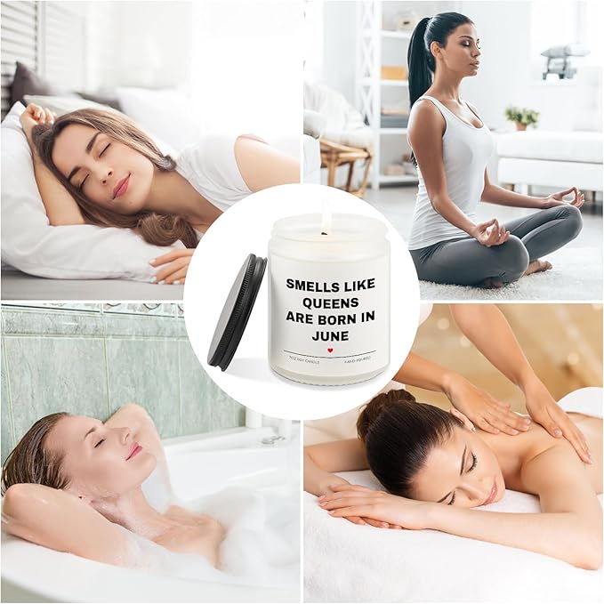 Birthday Gifts for Women, Queens are Born in June Candle, June Bday Gift Idea for Girl Female Sister Mom Aunt Friend, Smell Like Queens are Born in June Candle,7 OZ