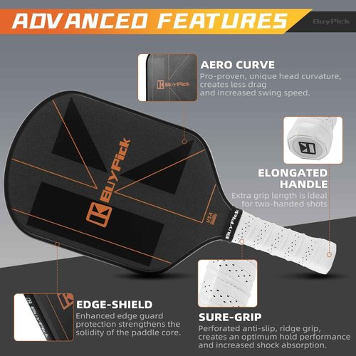 Pickleball Paddle Set of 2 for Beginners & Intermediates – Carbon Fiber Face, 16mm Polypropylene Honeycomb Core, Perforated Anti-Slip Grip – USA Pickleball Approved – 4 Balls + Carry Bag