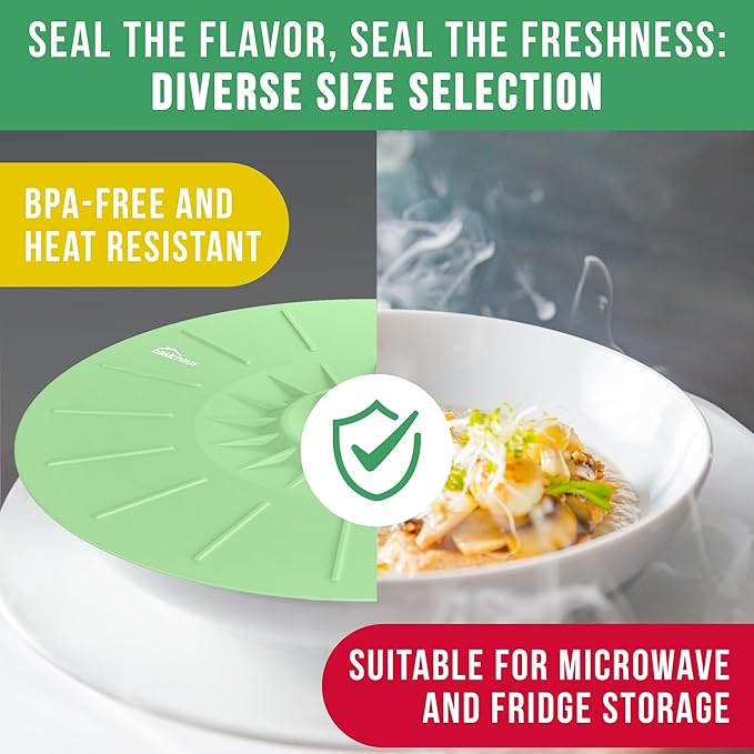 Silicone Lids for Food Storage - 5 Pack - 3 Sizes - Food Grade - Reusable Silicone Bowl Covers for Pots and Pans - Microwave Splatter Cover - Fits Cups, Plates,-Stove, Oven, Fridge, Dishwasher Safe