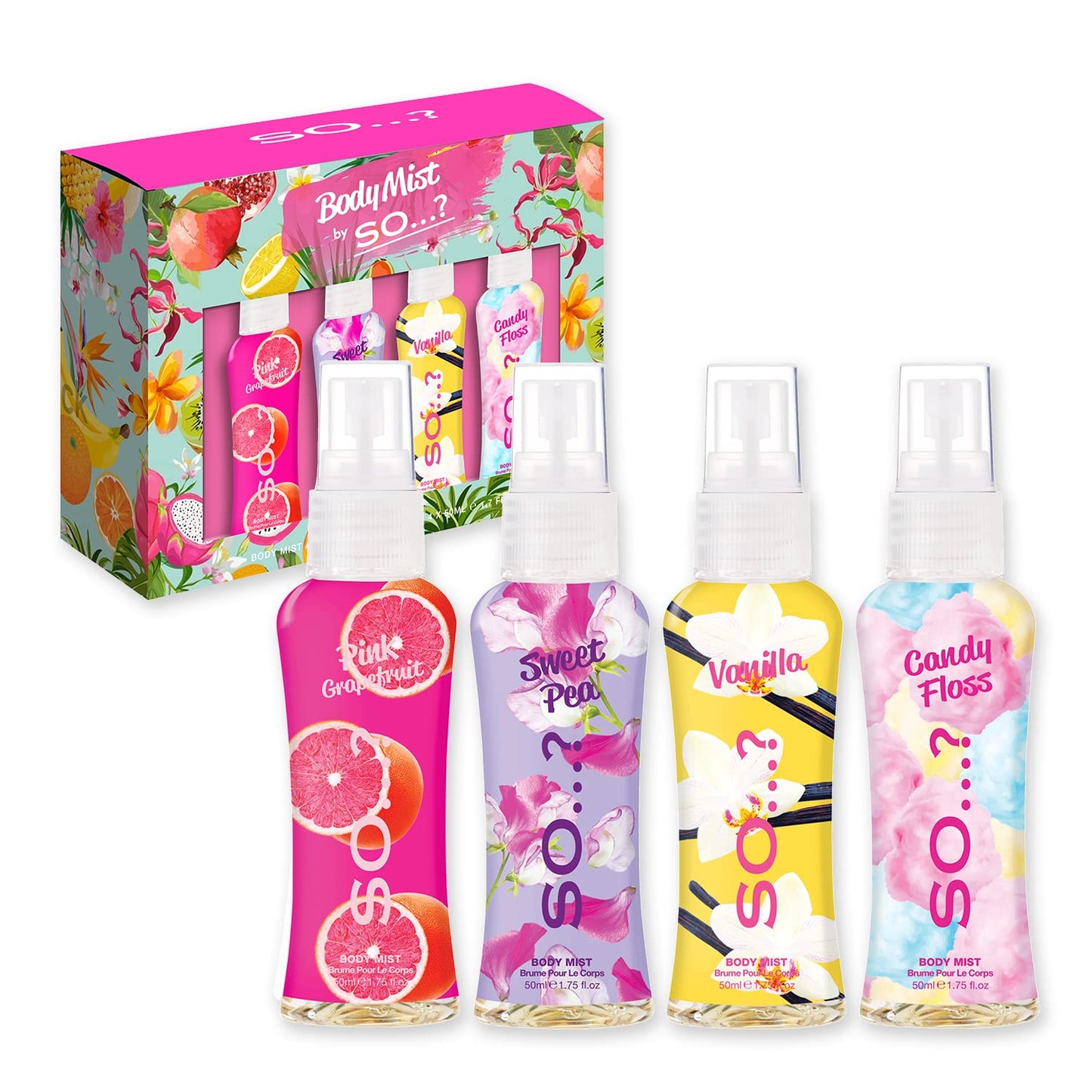 So? Body Mist Set - Body Spray for Women - Cruelty Free, Vegan Perfumes for Women - 650 to 1000 Sprays - Travel Size Gift Set -