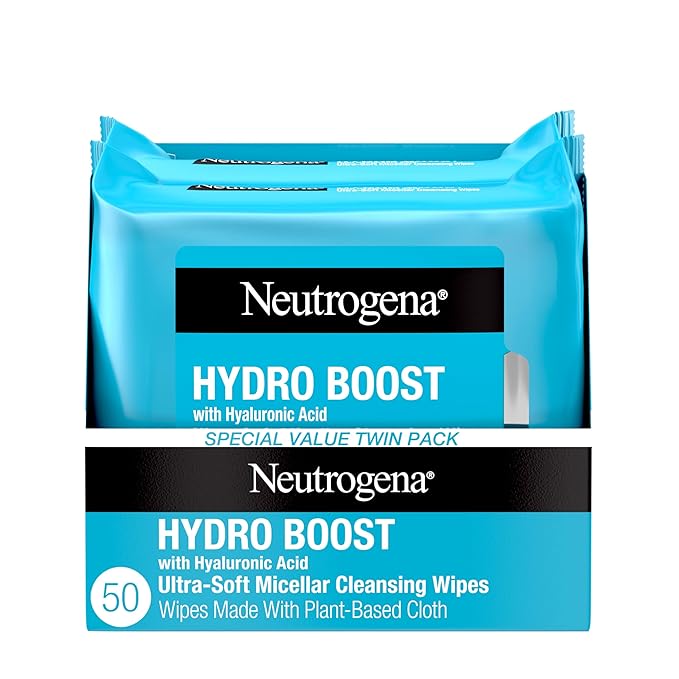Neutrogena Hydro Boost Ultra-Soft Micellar Cleansing Wipes with Hyaluronic Acid, Hydrating Makeup Remover Wipes Remove Dir...