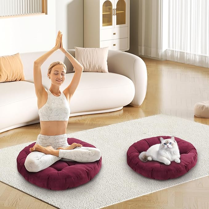 Gfobip Meditation Floor Pillow Set of 2 Large Round Floor Cushions for Adults Tufted Corduroy Floor Seat Pillows Cushion for Living Room Tatami Yoga,Sky Blue 22" L x 22" W x 5" H