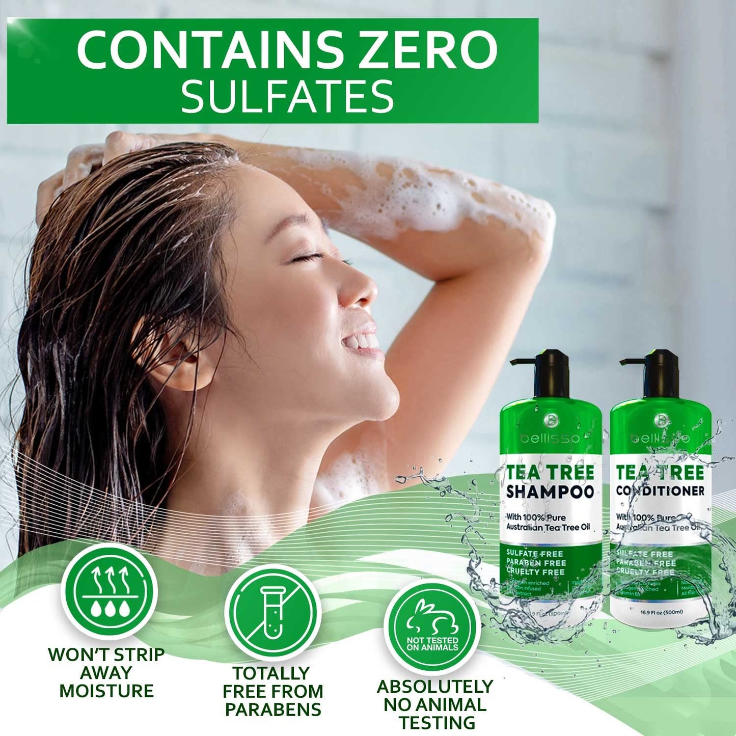 Tea Tree Shampoo and Conditioner Set - with 100% Pure Australian Tea Tree Oil - Anti Dandruff Sulfate and Paraben Free - Dry Sca