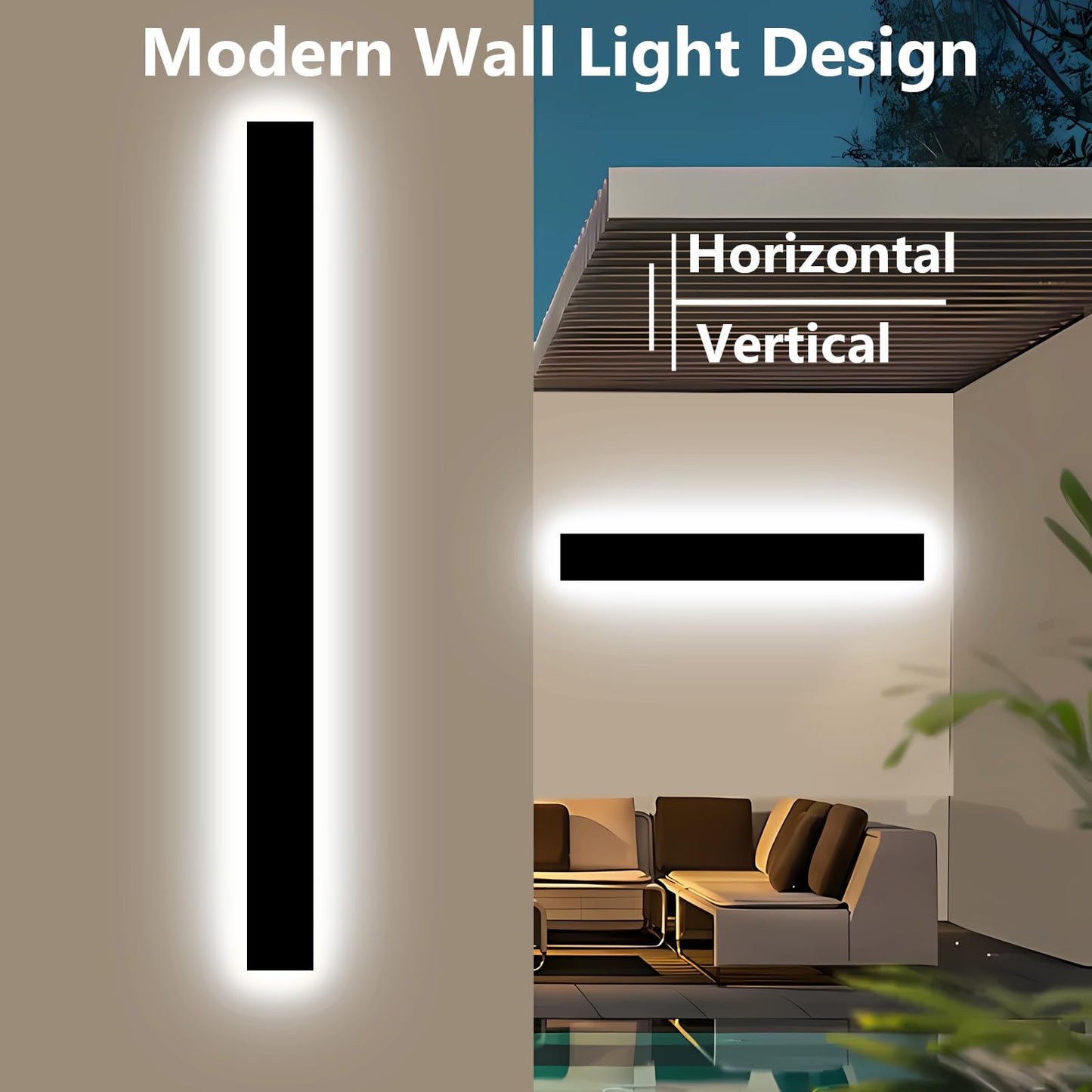 pedforn 2pcs 31in Modern Outdoor Wall Light, IP65 Waterproof Outdoor Wall Sconce, 3000K-6000K Dimmable LED Black Garage Lights, Exterior Wall Lighting, Anti-Rust Linear Long Wall Light