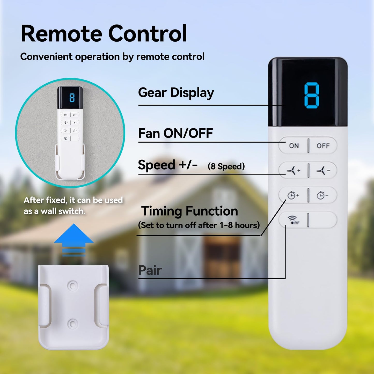 Addlon 10 Inch Shutter Exhaust Fan Wall Mounted With Ec Motors And Remote Control, Timer, 8 Speeds, 850Cfm, Low Noise, Easy To I